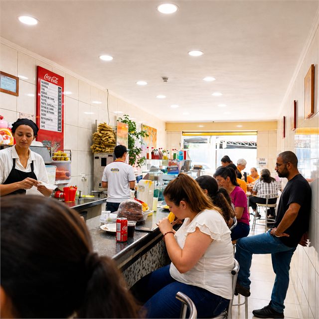 Clientes no balcão da Pastelaria Aurora.